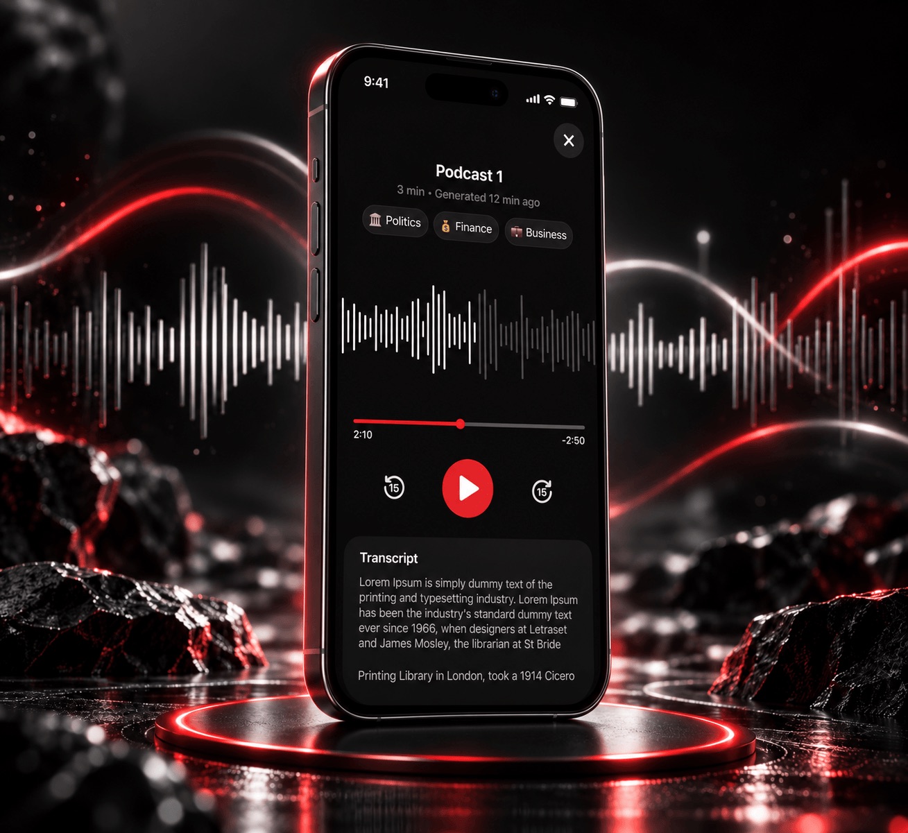 NewsBrief audio news app on an iPhone