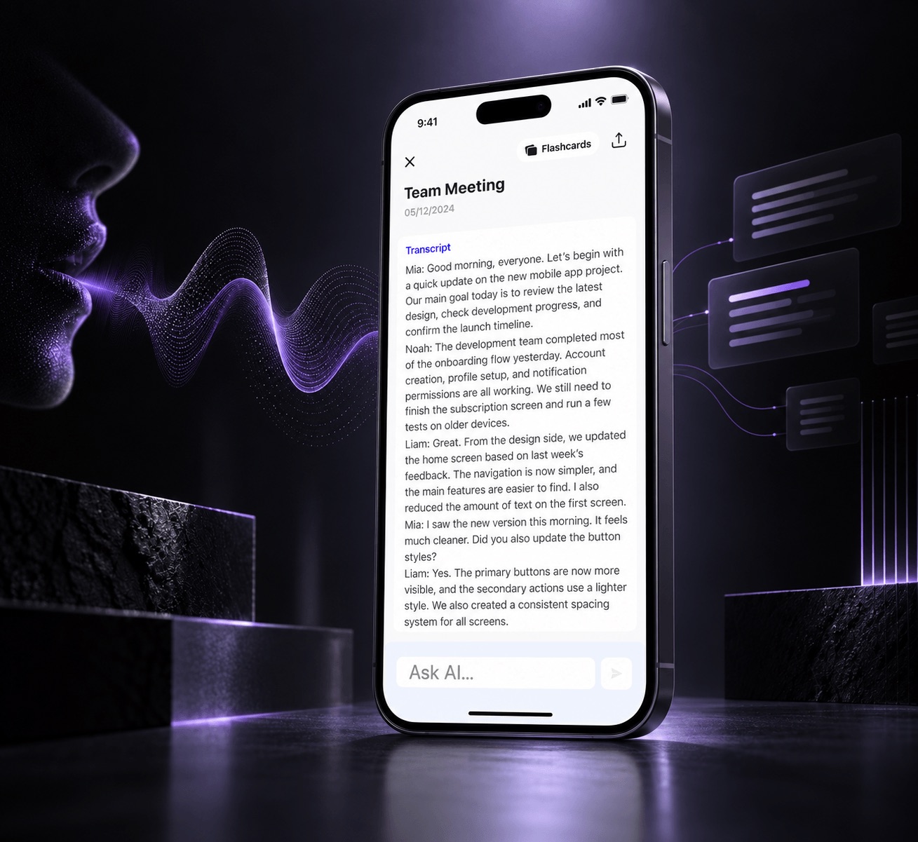 Polly note-taking app on an iPhone