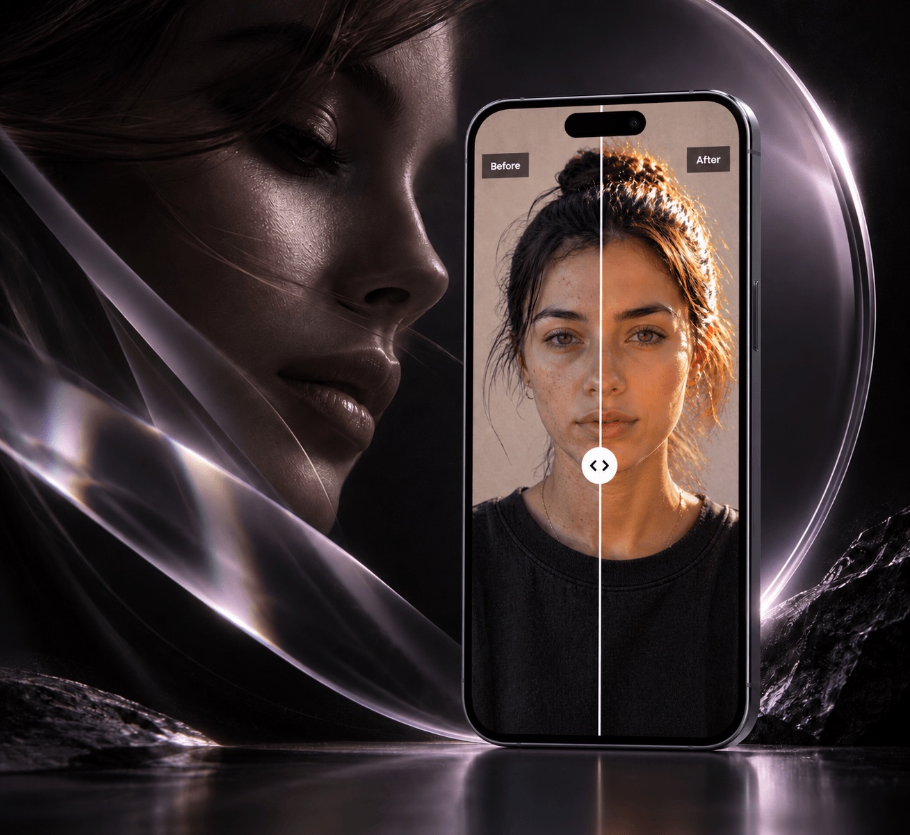 Retouch before-and-after photo editor on an iPhone