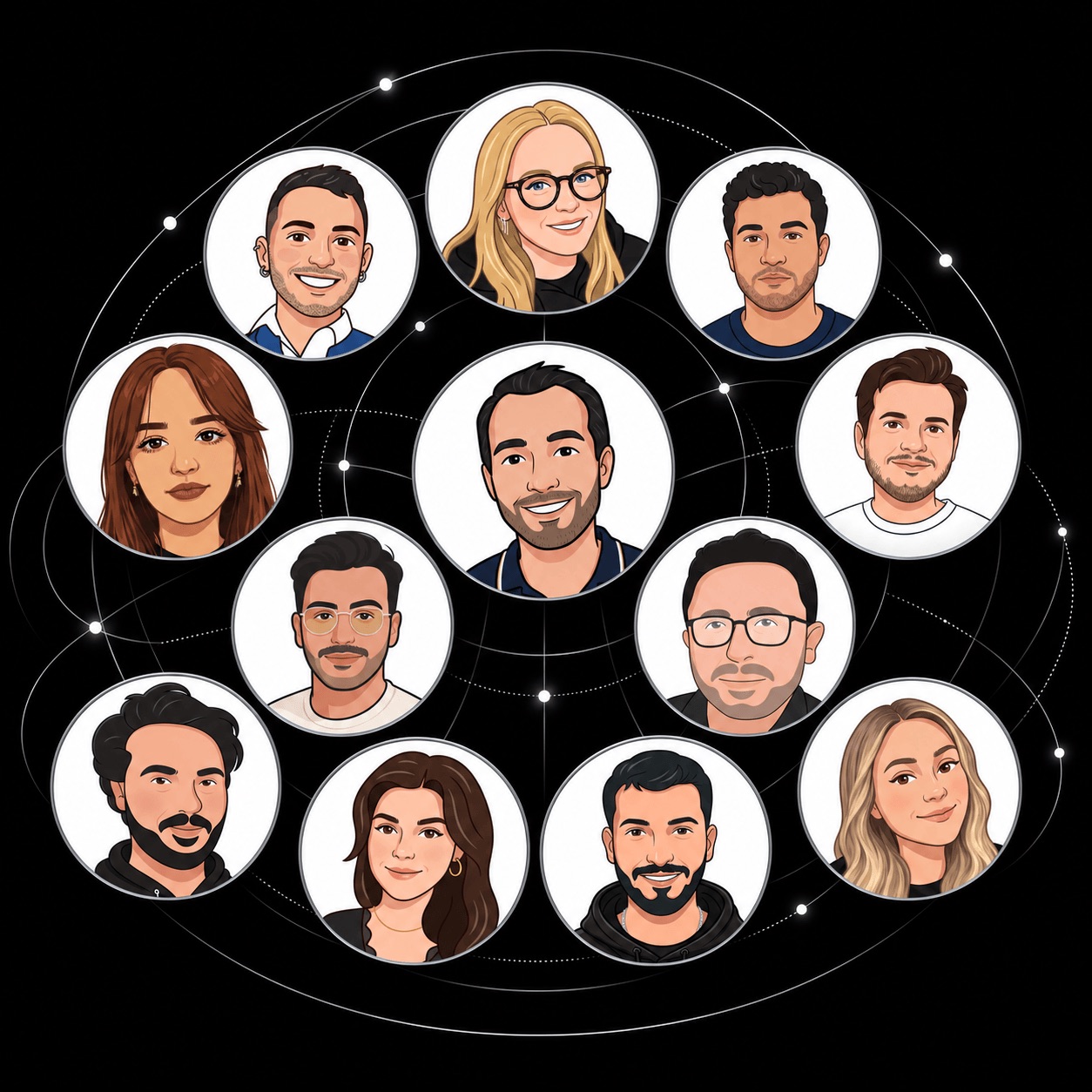 Illustrated portraits of the Denali Digital team